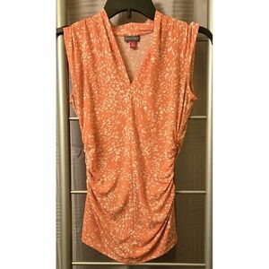 Vince Camuto Shirt Womens XS Peach White‎ V-Neck Shirred Sides Business